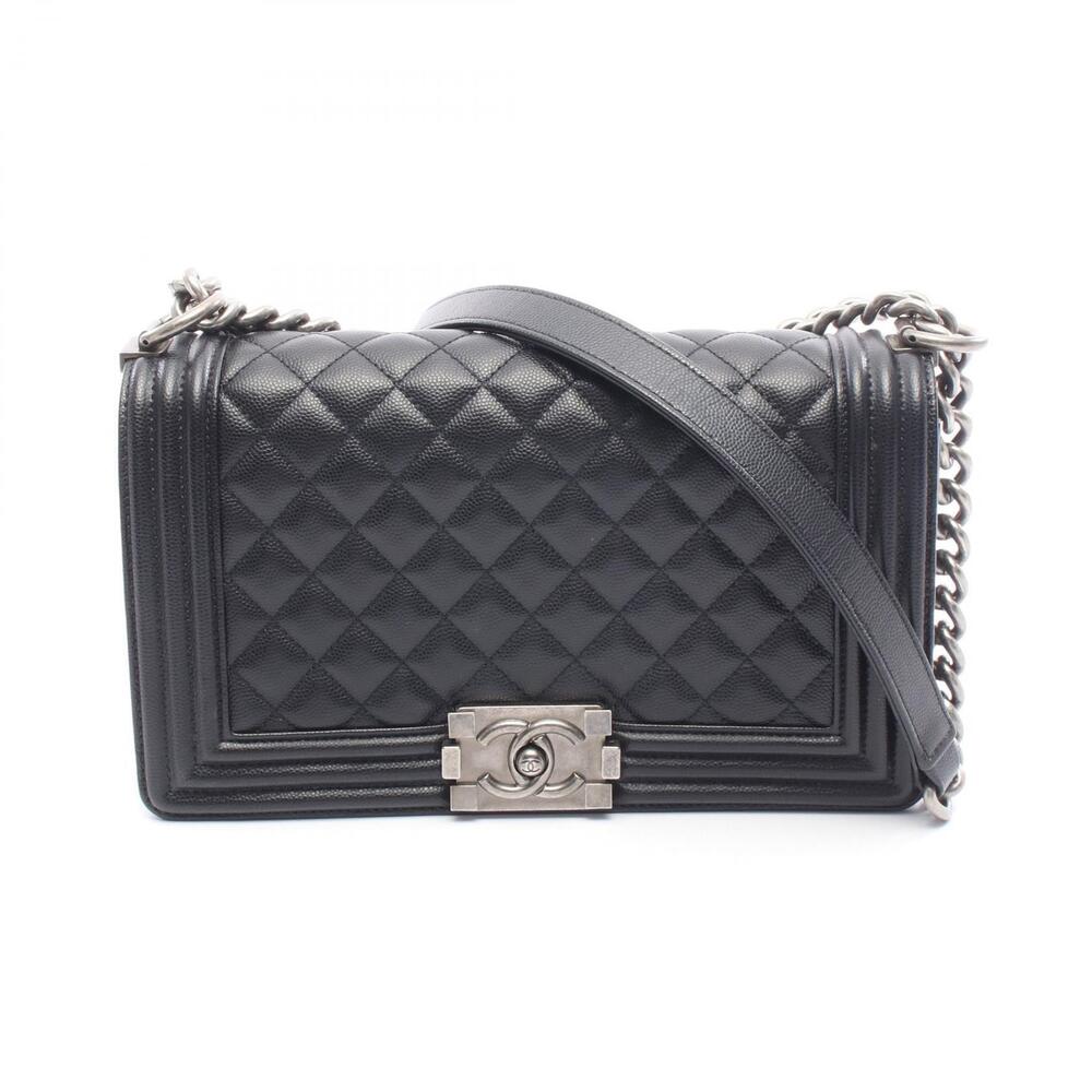 Chanel Boy Shoulder Bag Caviar Leather Grained Calfskin Black